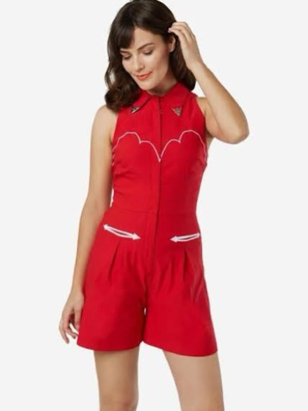 Elle Rebel Saloon Sweetheart Romper, Red w/ White piping, Rare find! Sz M